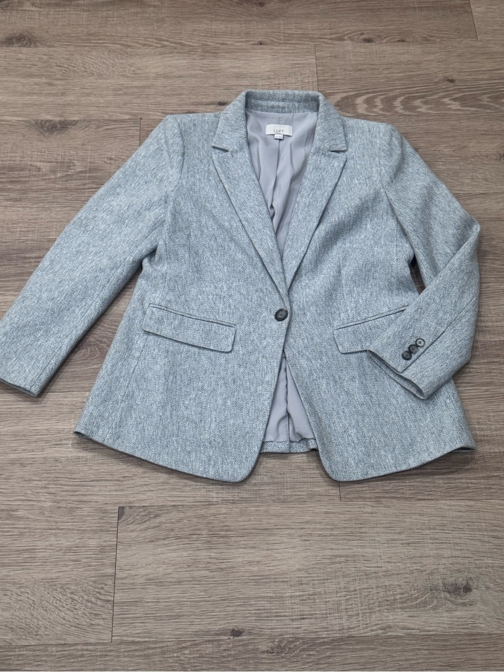 LOFT Petites Gray Herringbone Blazer Jacket Size 10P Tailored